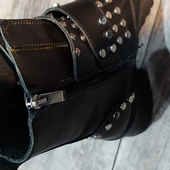 Zara studed boots buckles zippers heels womens 10 black - Picture 4 of 12